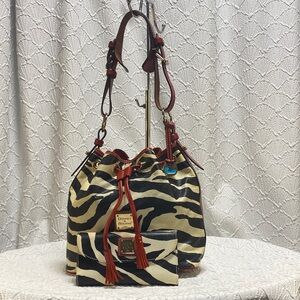Dooney & Bourke Zebra Print Shoulder Bag and Wallet - Black and cream leather